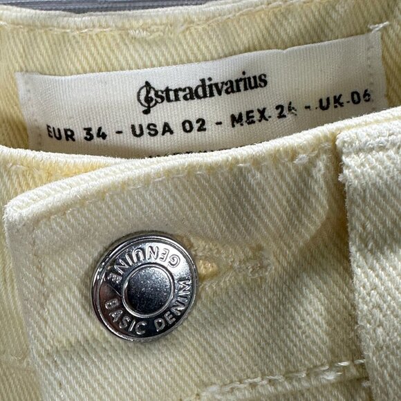 Stradivarius Jeans Womens 2 Straight Leg Yellow Cotton Pockets Raw Hem High Rise - Picture 6 of 12